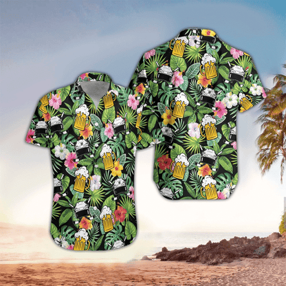 Beer and floral pattern Hawaiian Shirt for men, Perfect Gift Ideas For Beer Lover HO3437