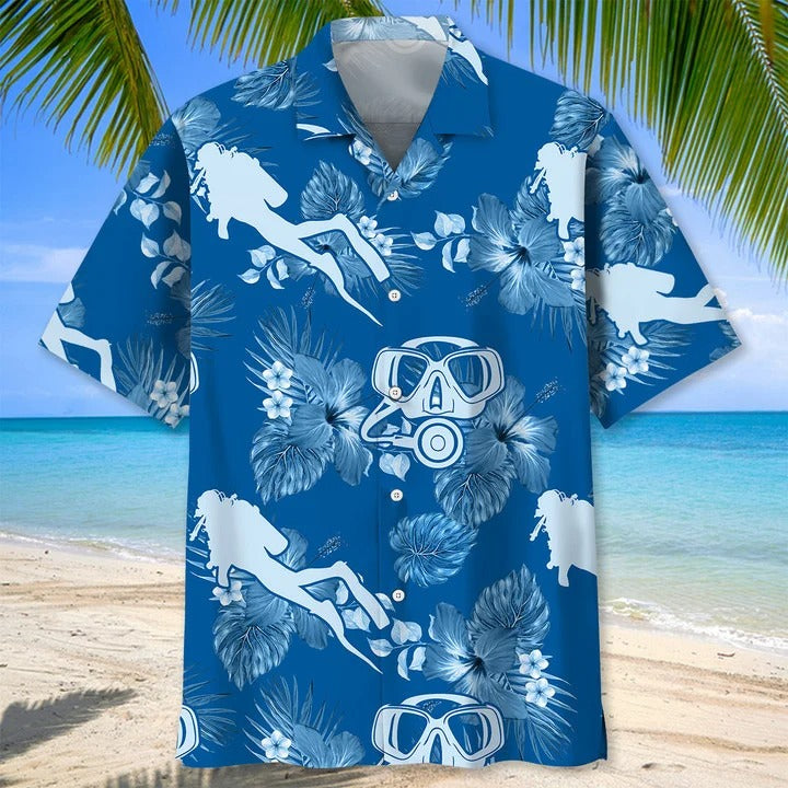 Scuba Diving Turtle Hawaiian Shirt For Summer Travel, Aloha Scuba Diving Beach Shirt For Man And Woman HO4812