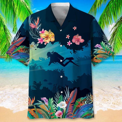 Scuba Diving Coconut Ocean Hawaiian Shirts For Travel Summer, Scuba Diving 3D All Over Printed Hawaii Shirt HO4814