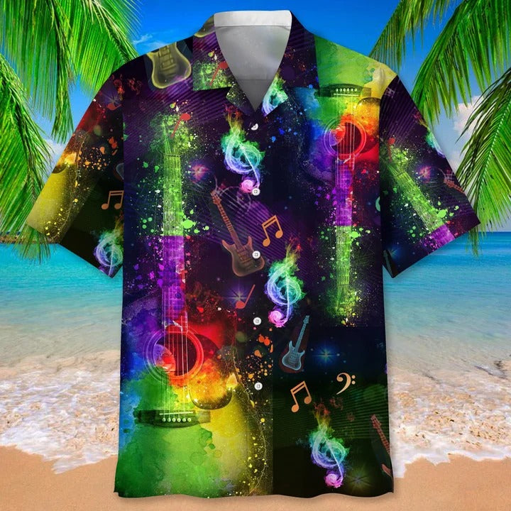 Guitar Color Hawaiian Shirt, Guitarist Man Hawaiian Beach Shirts, Musican Guitar Hawaii Aloha Shirt HO4982