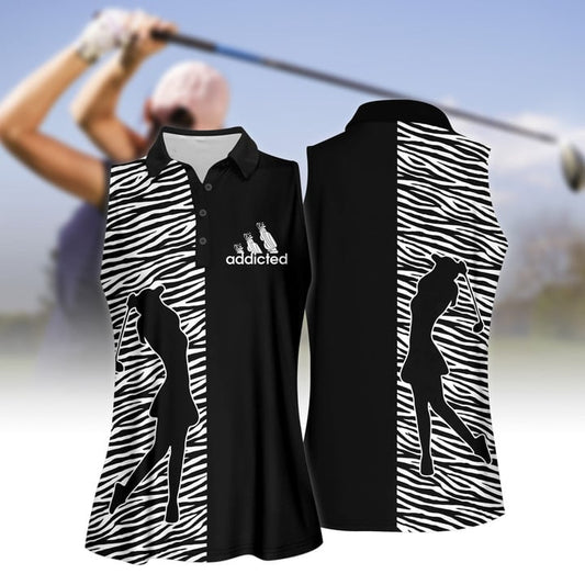 Zebra Pattern Golf Addicted Women Short Sleeve Polo Shirt Sleeveless Polo Shirt SO0537