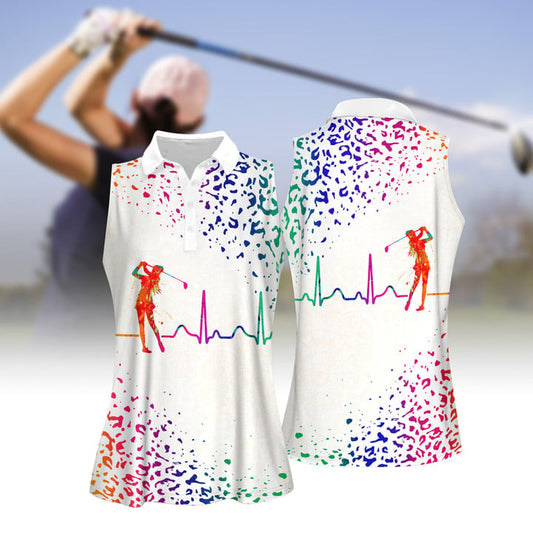 3D All Over Print Polo Shirt, Watercolor Leopard Golf Heart Beat Women Shirt SO1407