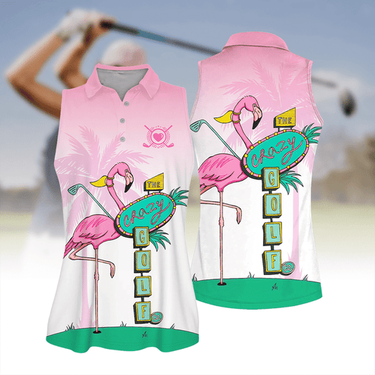 Flamingo Golf Seamless Pattern Golf Women Short Sleeve Polo Shirt Sleeveless Polo Shirt SO0523