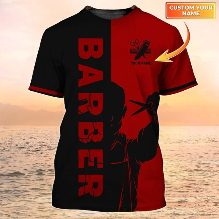 Barber T shirt Custom Barber Shop Shirt Black & Red Gift For Men TO2045