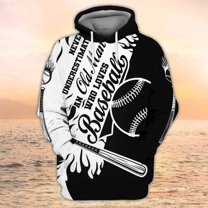 Baseball Hoodie, Old Man Who Loves Baseball 3D All Over Printed Shirts, Men Baseball Player Clothing TO0086