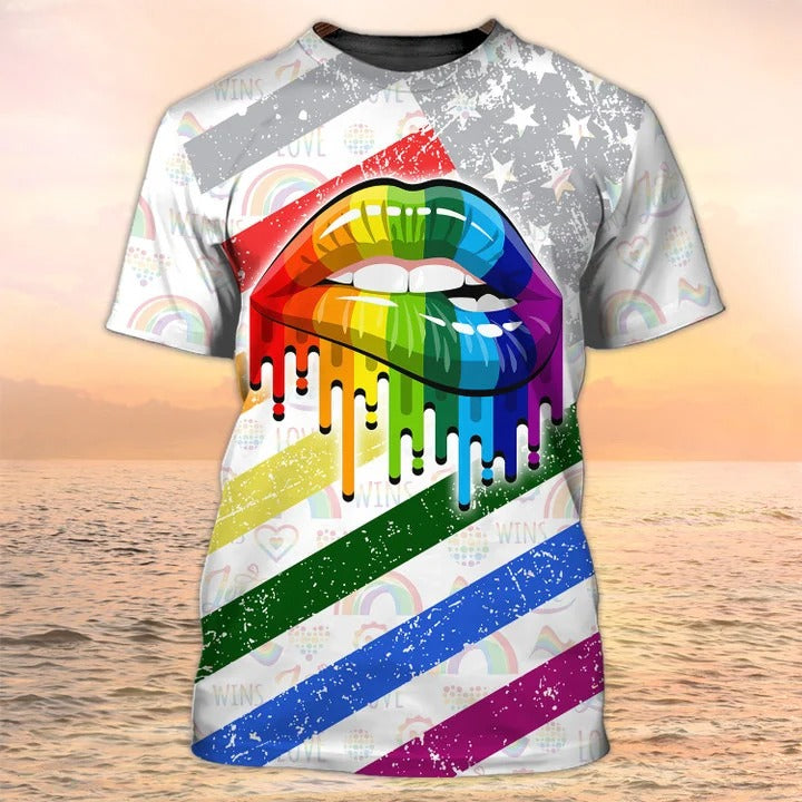 Lesbian Rainbow Lips Pride Tshirt, Gay 3D All Over Print T Shirt, Couple Lesbian Gift TO2741