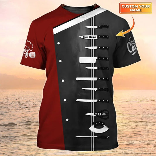 Chef T Shirts Custom Cook Shirt Knives T Shirts Black & Red, Gift For Master Chef TO2505