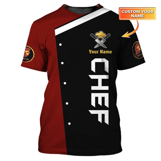 Customized Gold Logo Chef 3D Shirt, Custom Cook T Shirts Black & Red, Master Chef Shirts TO2892