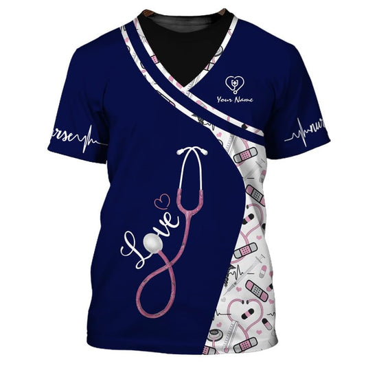 Navy Pattern Custom Nurse Uniform Nursing Tools 3D Shirts Nurse Tshirt, Nurse Clothing Shirt TO3363