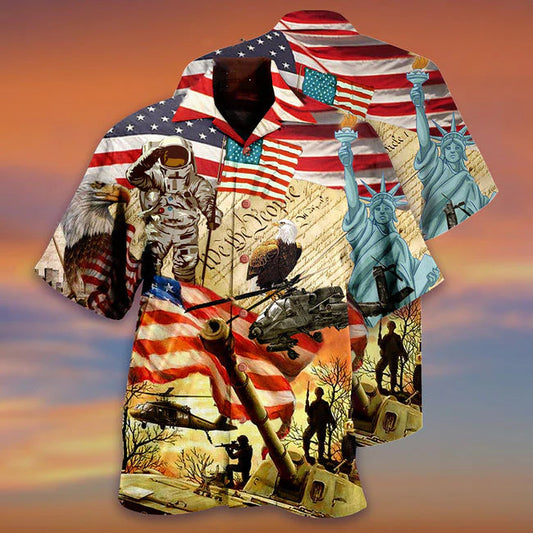 Independence Day Proud American All Printed 3D Hawaiian Shirt, Army Hawaiian Shirt HO0318