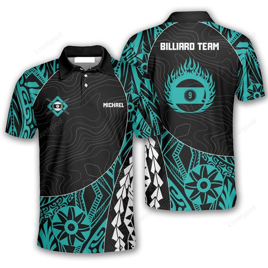 Tendpins Cyan Tribal Custom 9 Ball Billiard 3D Shirt BIA0251