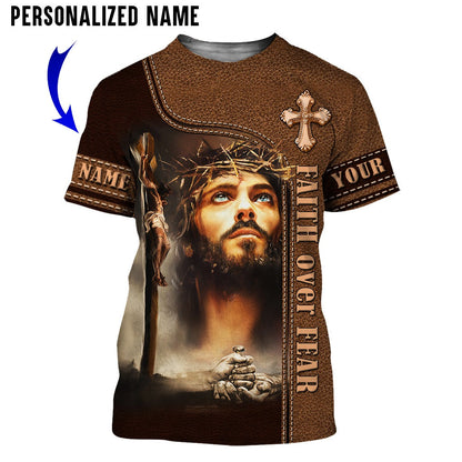 Custom Name Jesus Portrait The Life Of Jesus 3D Hoodies, Faith Over Fair 3D All Over Print Shirt For Christmas, Jesus Gifts Shirt TO0256