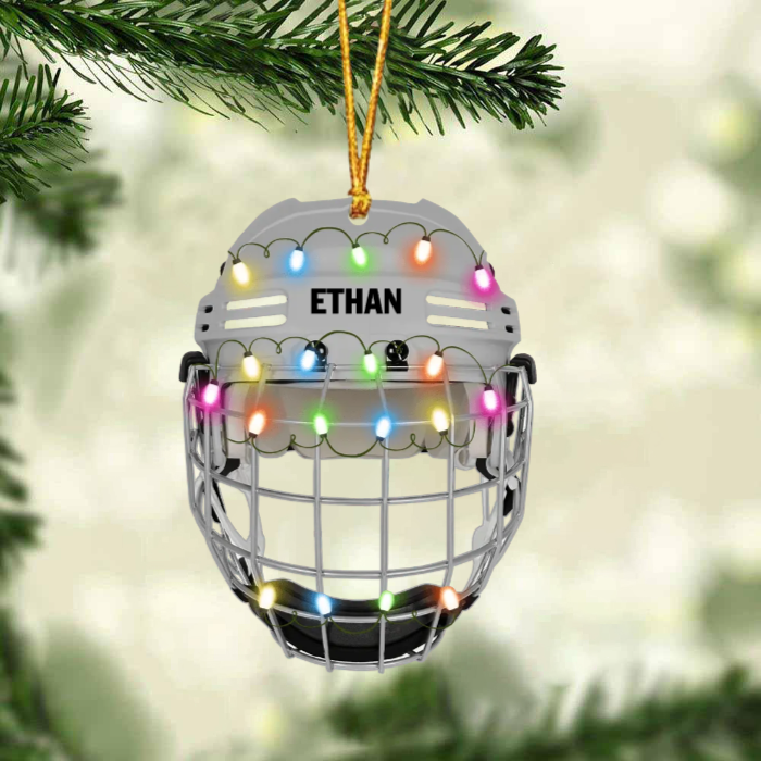 Ice Hockey Helmet With Cage - Personalized Christmas Ornament - Gifts For Ice Hockey Lovers OO1811