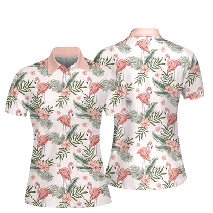 Seamless Flamingo Golf Tropical Pattern Women Polo Shirt Sleeveless Polo Shirt I0019