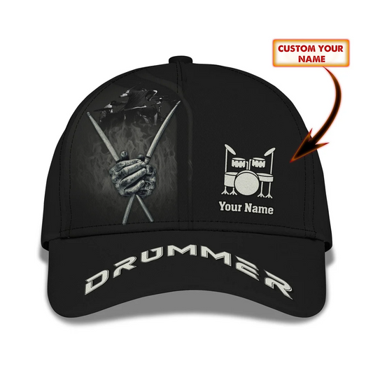 Drummer Classic Cap Drums Personalized Name 3D Baseball Cap CA0356