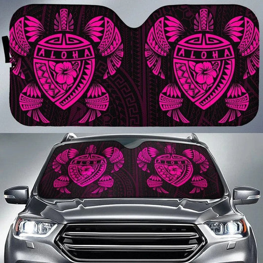 Pink Hawaii Map Turtle Ohana Hibiscus Kakau Polynesian Printed Car Sun Shade Cover Auto Windshields Tendpins SO0398