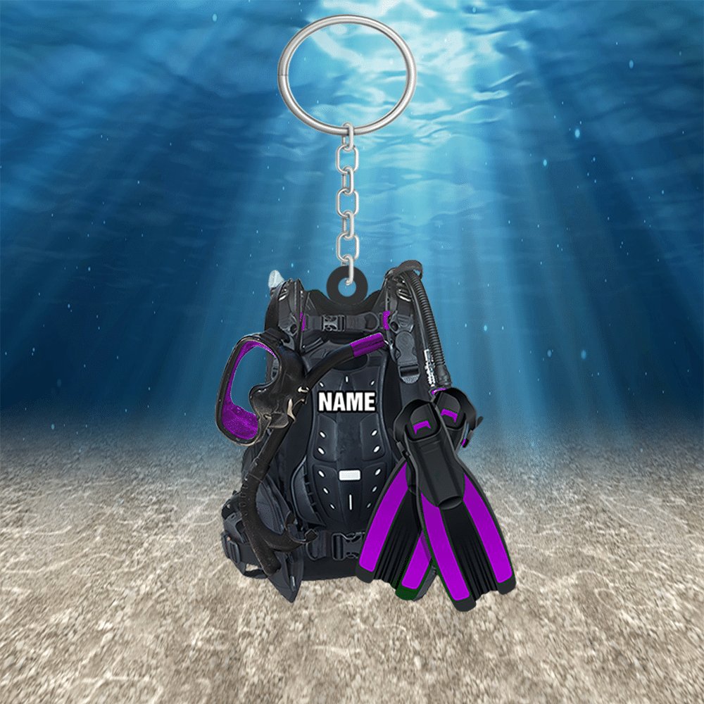 Personalized Scuba Diving Equipment Keychain, Custom Name Flat Keychain for Diver KO0224