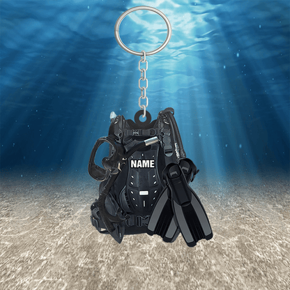 Personalized Scuba Diving Equipment Keychain, Custom Name Flat Keychain for Diver KO0224