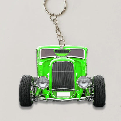 Personalized Hot Rod Keychain, Custom Name Flat Acrylic Keychain KO0222