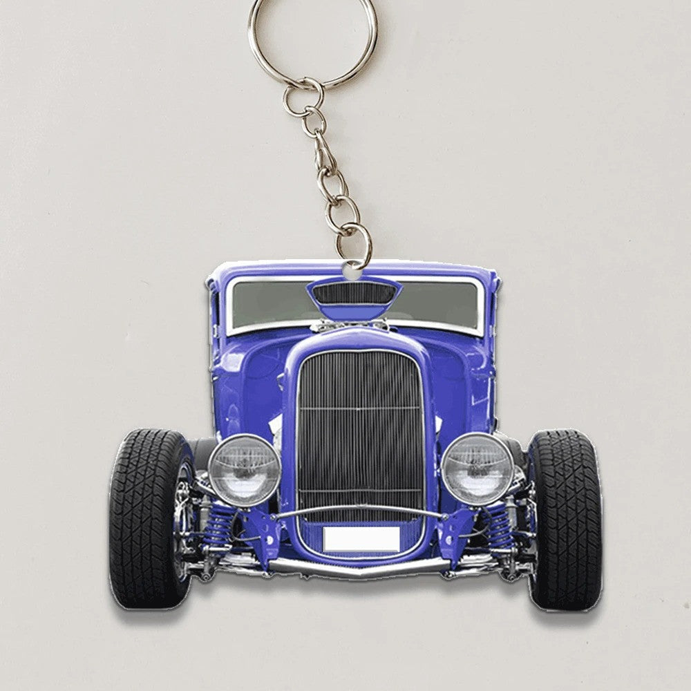 Personalized Hot Rod Keychain, Custom Name Flat Acrylic Keychain KO0222