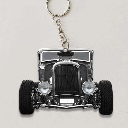 Personalized Hot Rod Keychain, Custom Name Flat Acrylic Keychain KO0222