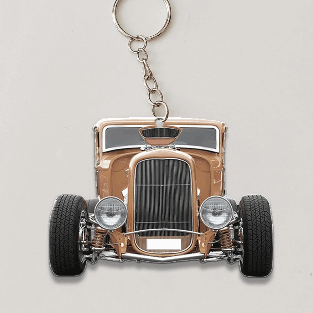 Personalized Hot Rod Keychain, Custom Name Flat Acrylic Keychain KO0222