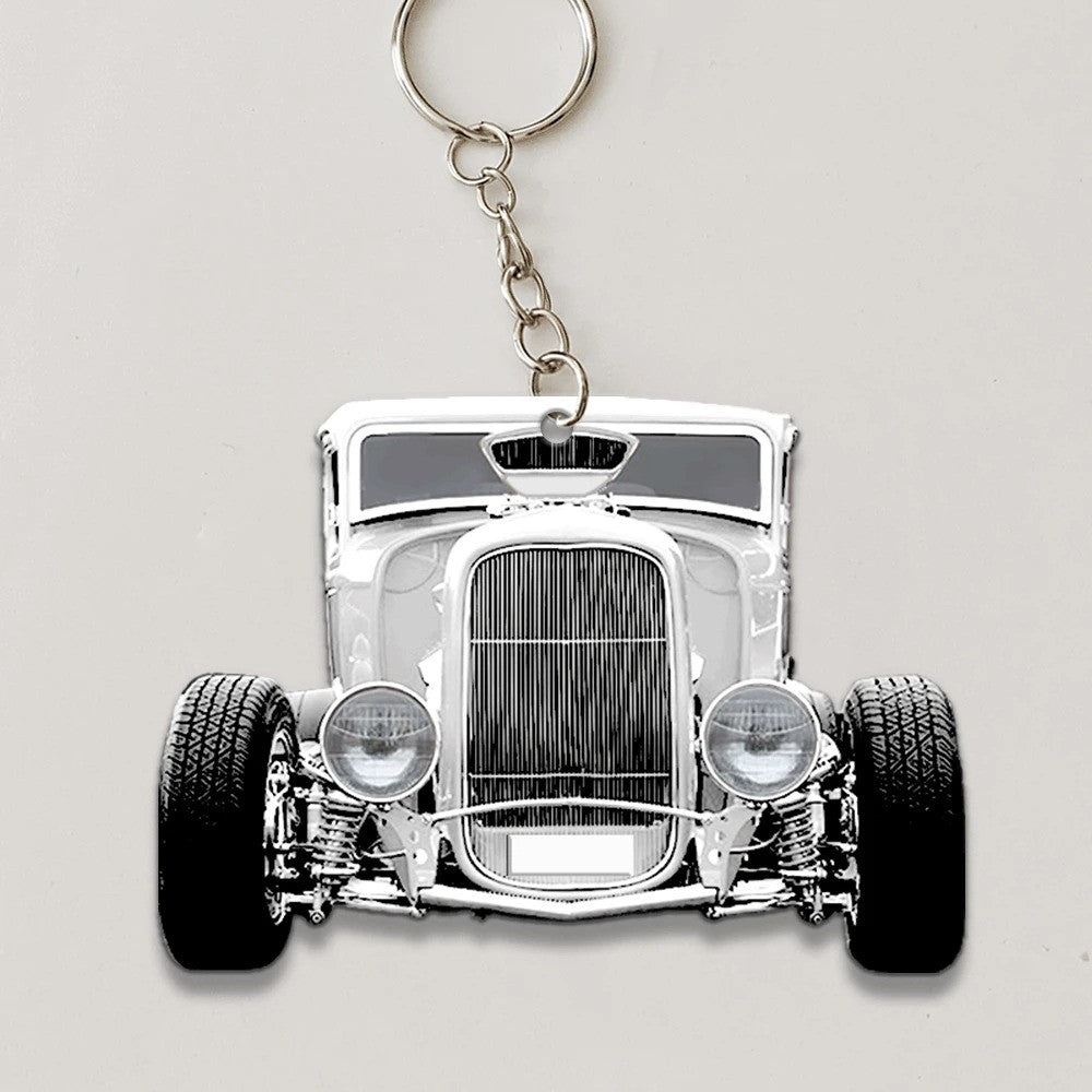 Personalized Hot Rod Keychain, Custom Name Flat Acrylic Keychain KO0222