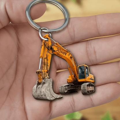 Personalized Excavator Keychain, Custom Name Flat Acrylic Keychain for Crane Worker KO0220