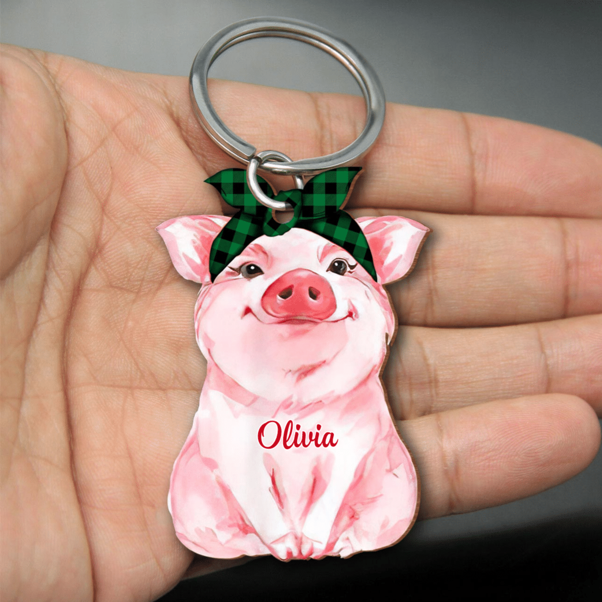 Personalized Cute Chubby Pink Pig Keychain, Custom Name Flat Acrylic Keychain for Girlfriend KO0219