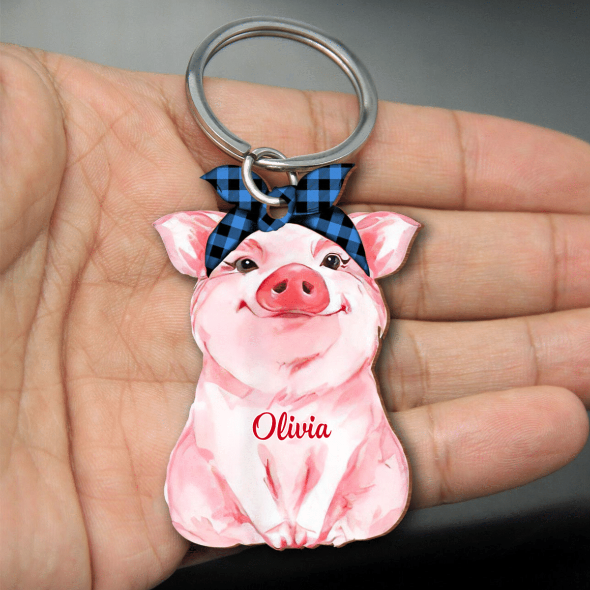 Personalized Cute Chubby Pink Pig Keychain, Custom Name Flat Acrylic Keychain for Girlfriend KO0219