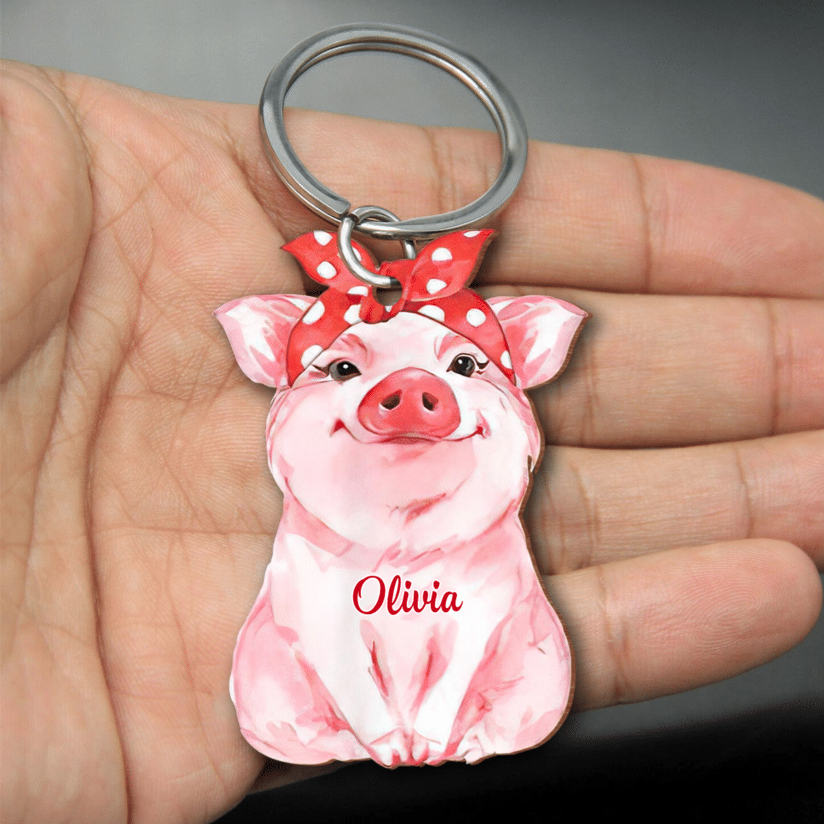 Personalized Cute Chubby Pink Pig Keychain, Custom Name Flat Acrylic Keychain for Girlfriend KO0219