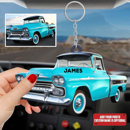 Personalized Chevy Truck Keychain, Custom Photo Acrylic Flat Keychain KO0218