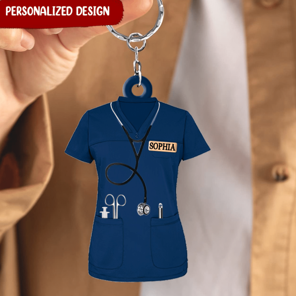 Personalized Nurse Scrubs - Gift For Nurse Acrylic Keychain, Custom Name Nurse Costume SO0194