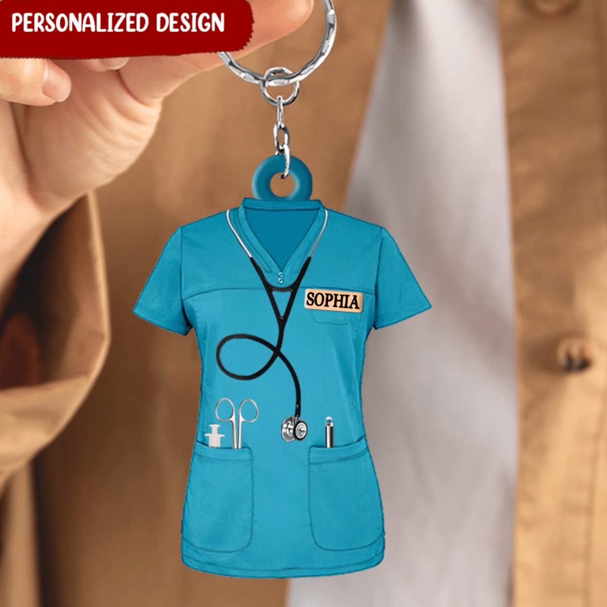 Personalized Nurse Scrubs - Gift For Nurse Acrylic Keychain, Custom Name Nurse Costume SO0194