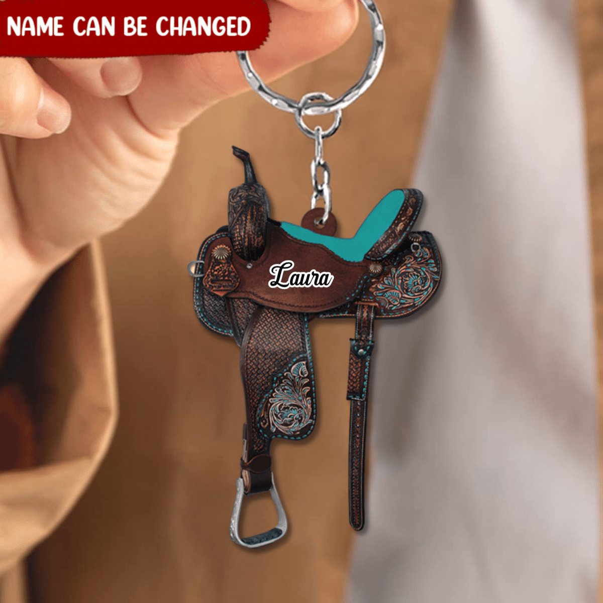 Horse Saddle, Personalized Cowboy Keychain, Cowgirl Acrylic Keychain For Horse Lovers, Name & Saddle Color can be changed SO0092