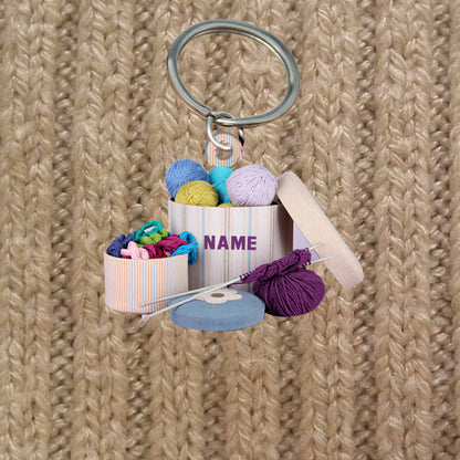 Personalized Knitting Keychain, Custom Name Flat Acrylic Keychain for Knitter KO0216