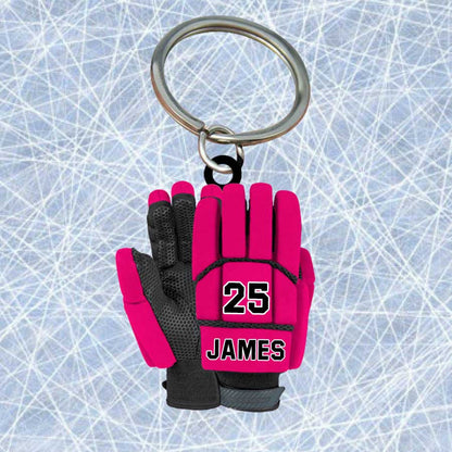 Personalized Ice Hockey Gloves Keychain, Custom Name Flat Acrylic Keychain for Hockey Players KO0215