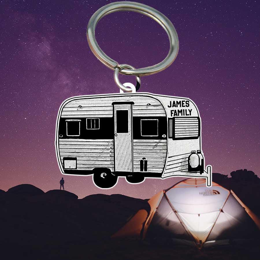 Personalized Camping Keychain, Camping Trailers Flat Acrylic Keychain for Camper SO0191