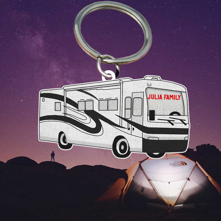 Personalized Camping Keychain, Camping Trailers Flat Acrylic Keychain for Camper SO0191