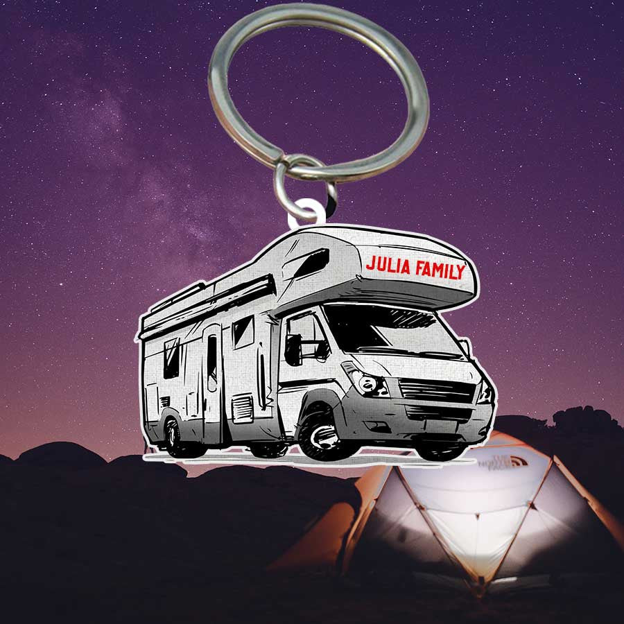 Personalized Camping Keychain, Camping Trailers Flat Acrylic Keychain for Camper SO0191