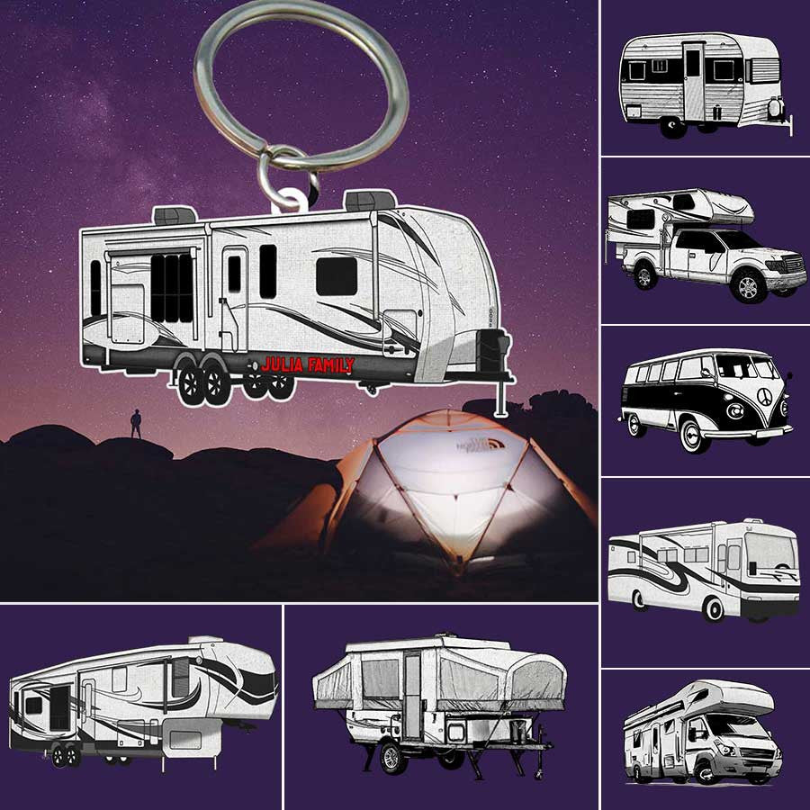 Personalized Camping Keychain, Camping Trailers Flat Acrylic Keychain for Camper SO0191