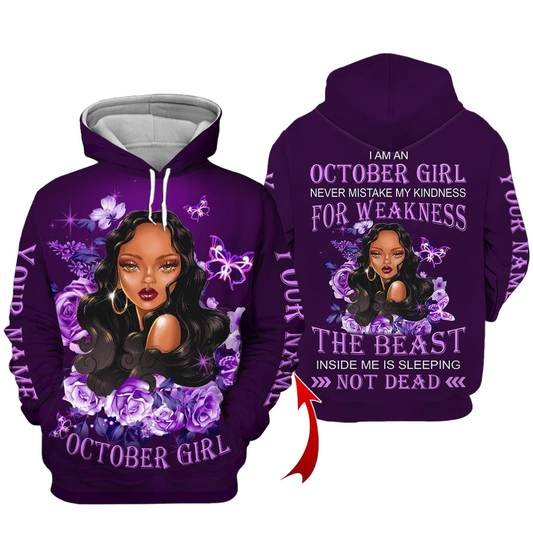 Personalized Name Birthday Outfit October Girl Not Dead Flower Purple All Over Printed Birthday Shirt TO2817