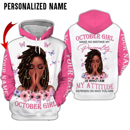 Personalized Name Birthday Outfit October Girl Woman Bufterfly Pink All Over Printed Birthday Shirt TO2810