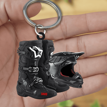 Personalized Motocross Boots Helmet Acrylic Keychain, Motocross Keychain for Lovers KO0182