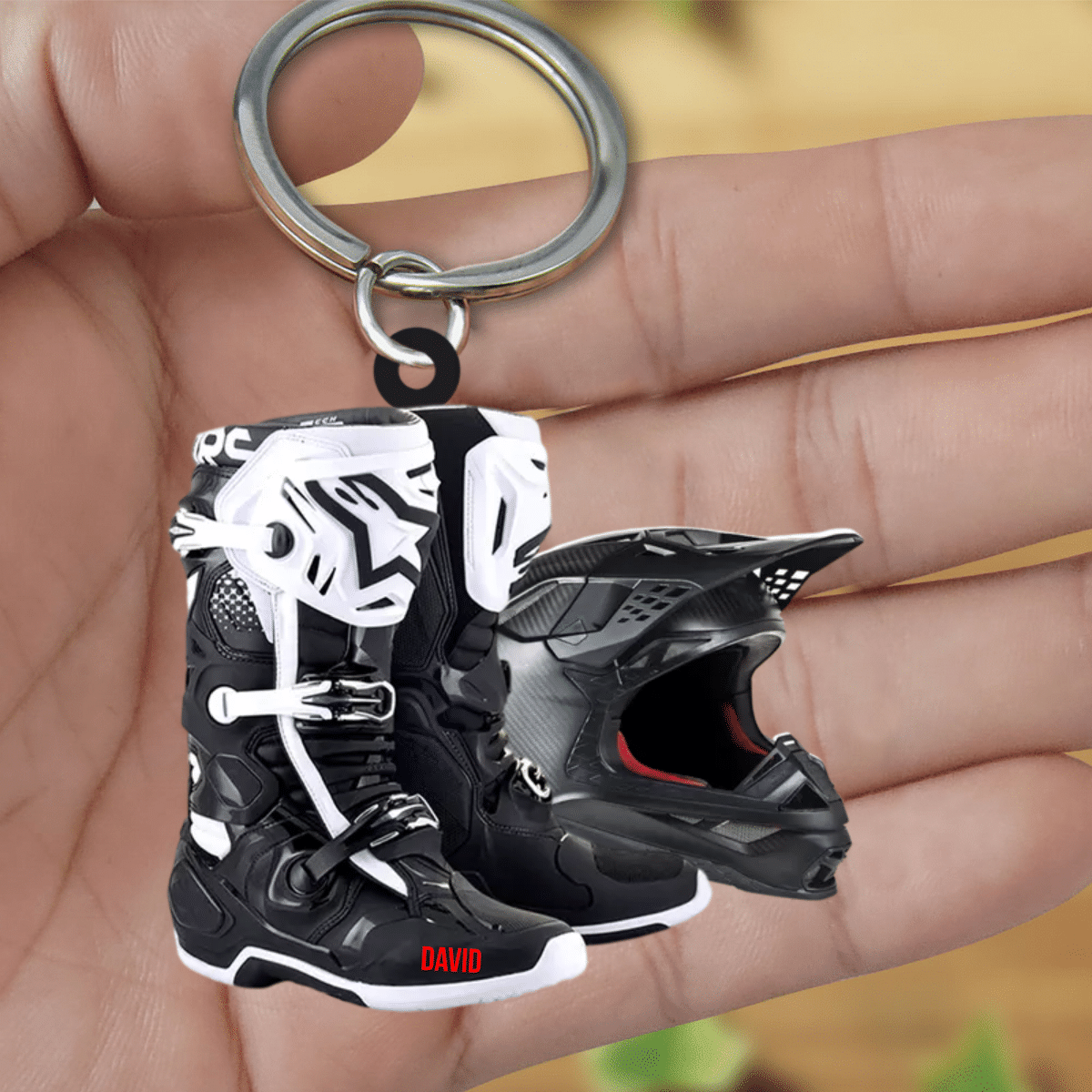 Personalized Motocross Boots Helmet Acrylic Keychain, Motocross Keychain for Lovers KO0182