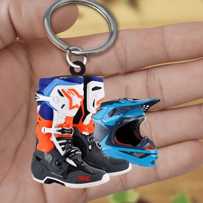 Personalized Motocross Boots Helmet Acrylic Keychain, Motocross Keychain for Lovers KO0182