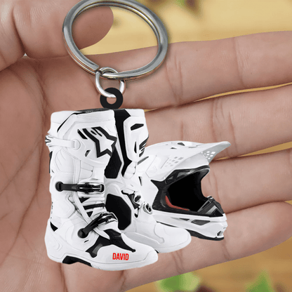 Personalized Motocross Boots Helmet Acrylic Keychain, Motocross Keychain for Lovers KO0182