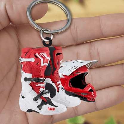 Personalized Motocross Boots Helmet Acrylic Keychain, Motocross Keychain for Lovers KO0182