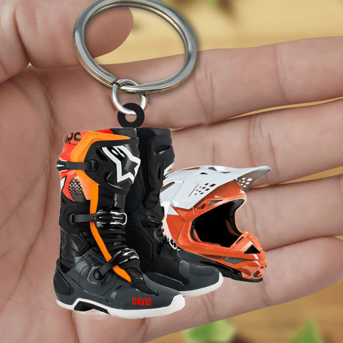 Personalized Motocross Boots Helmet Acrylic Keychain, Motocross Keychain for Lovers KO0182