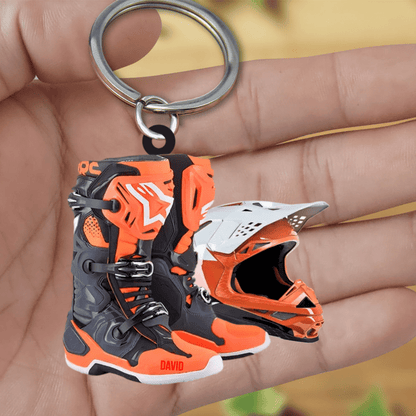 Personalized Motocross Boots Helmet Acrylic Keychain, Motocross Keychain for Lovers KO0182